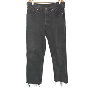 Levi’s 501 Crop Original Straight Leg Jeans Size 30 x 26 Black Get Off My Cloud